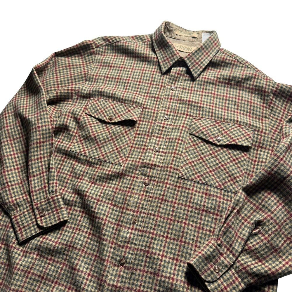 Vintage Claybrooke Outdoors Men's XL Plaid Flannel Made in Ukraine Burgundy Tan